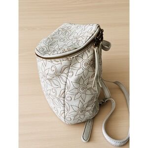 HOBO Genuine Leather White Floral Tooled Mini Backpack Crossbody NWOT